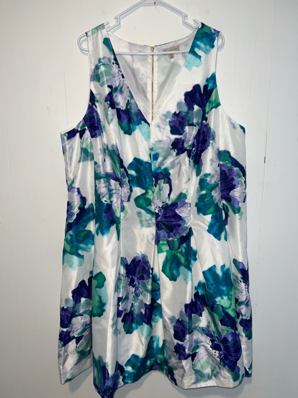 Dress Barn White Floral Dress with Teal and Purple Accents